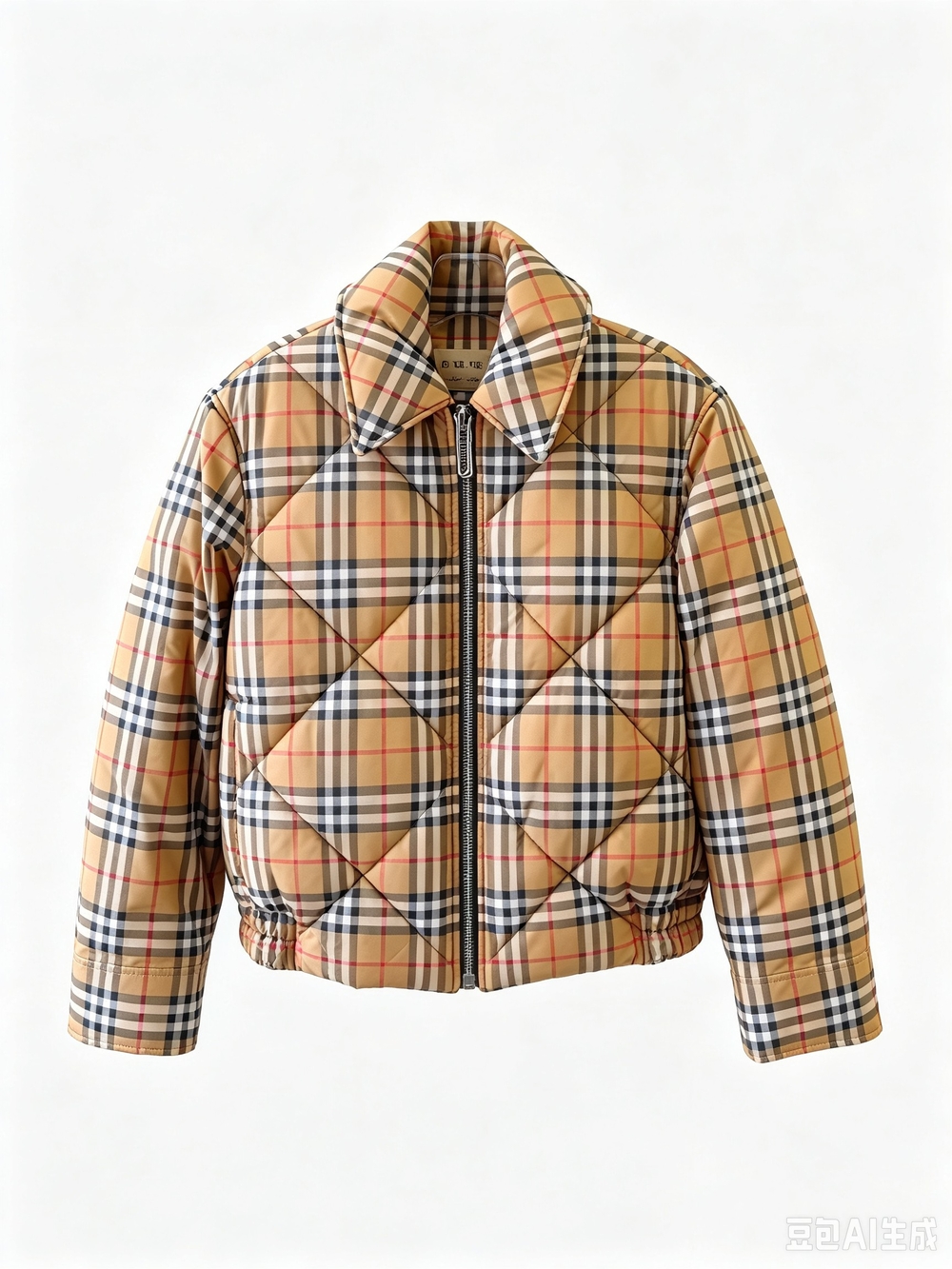 Burberry Beige Plaid Quilted Puffer Jacket